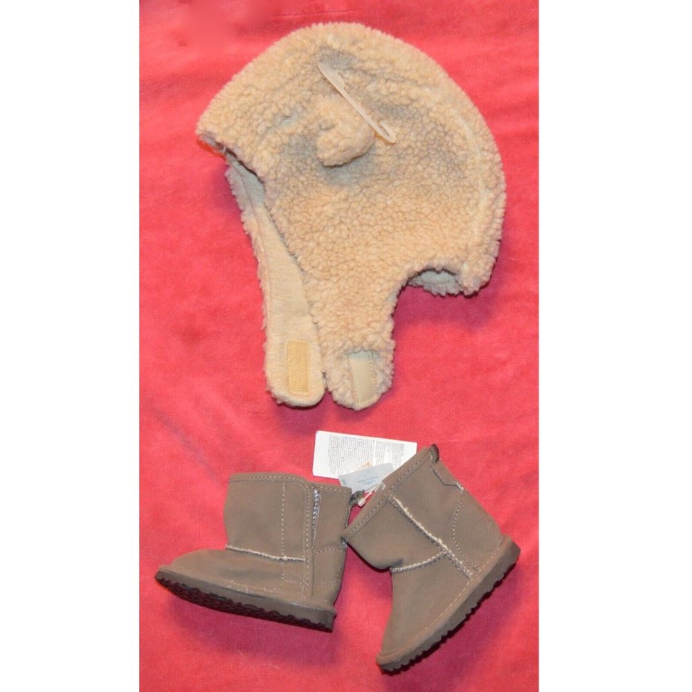 Baby Gap NWT Tan Shearling Bear Ear Trapper Hat & Brown Booties 0-3 Months